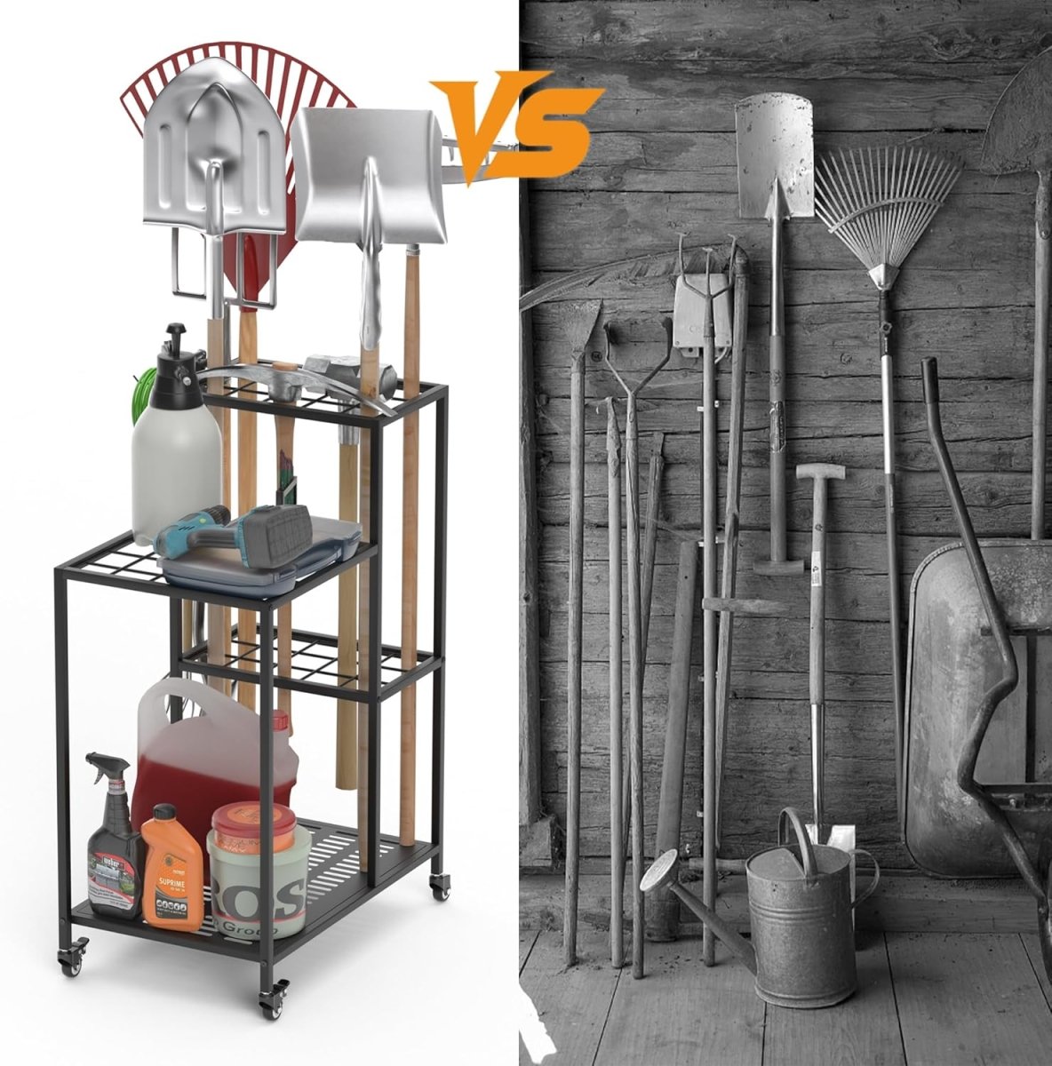Garden Tool Organizer Rack with Wheels 40 Tool Storage Holder - Kwikley