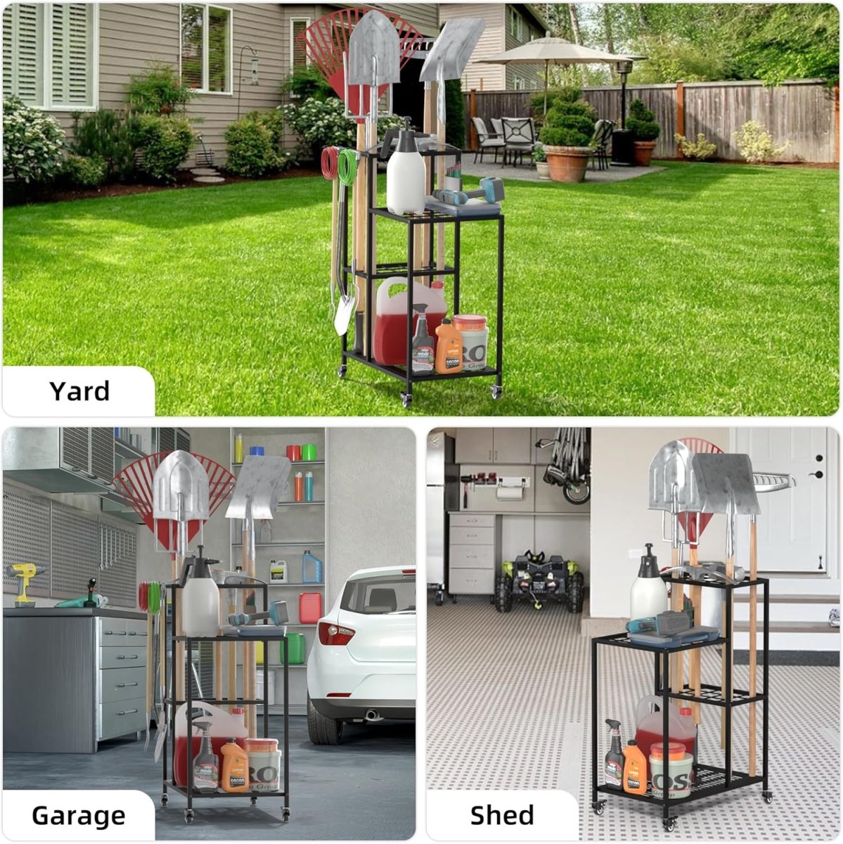 Garden Tool Organizer Rack with Wheels 40 Tool Storage Holder - Kwikley