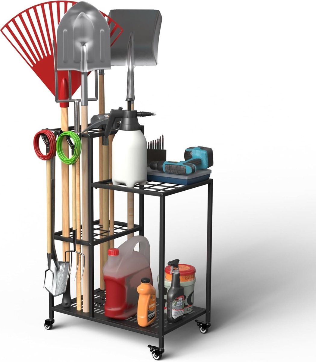 Garden Tool Organizer Rack with Wheels 40 Tool Storage Holder - Kwikley