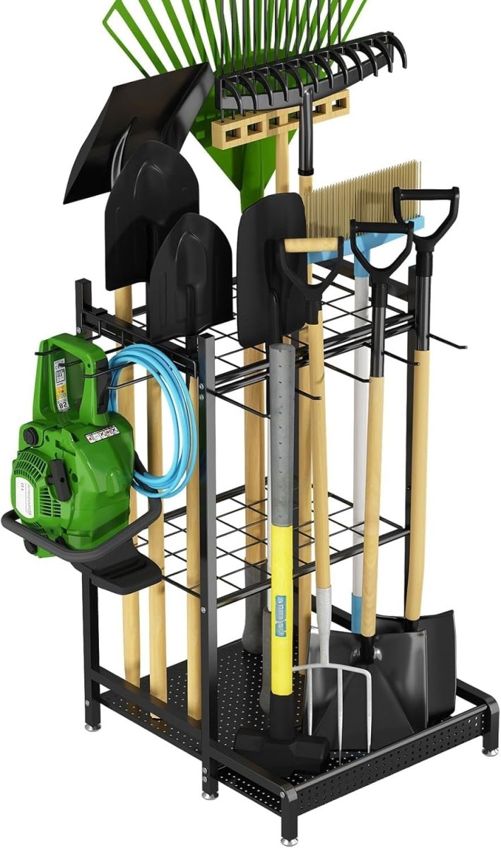 Garden Tool Storage Rack Metal Organizer Stand with Hooks - Kwikley