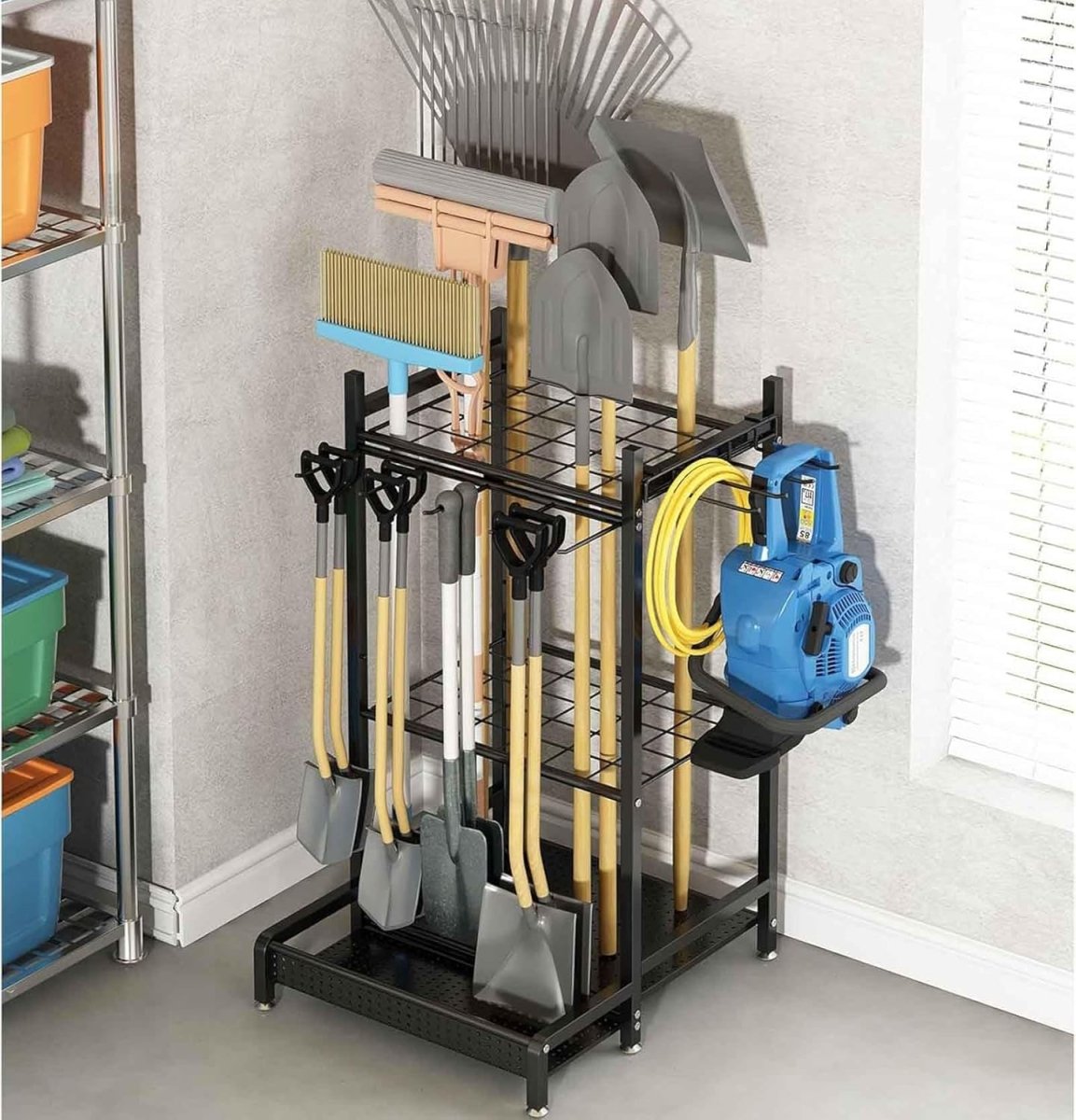 Garden Tool Storage Rack with Wheels Metal Organizer Stand - Kwikley