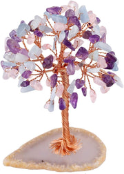 Gemstone Money Tree Healing Crystal Ornament Pink & Purple Agate Base Décor Gift - Kwikley