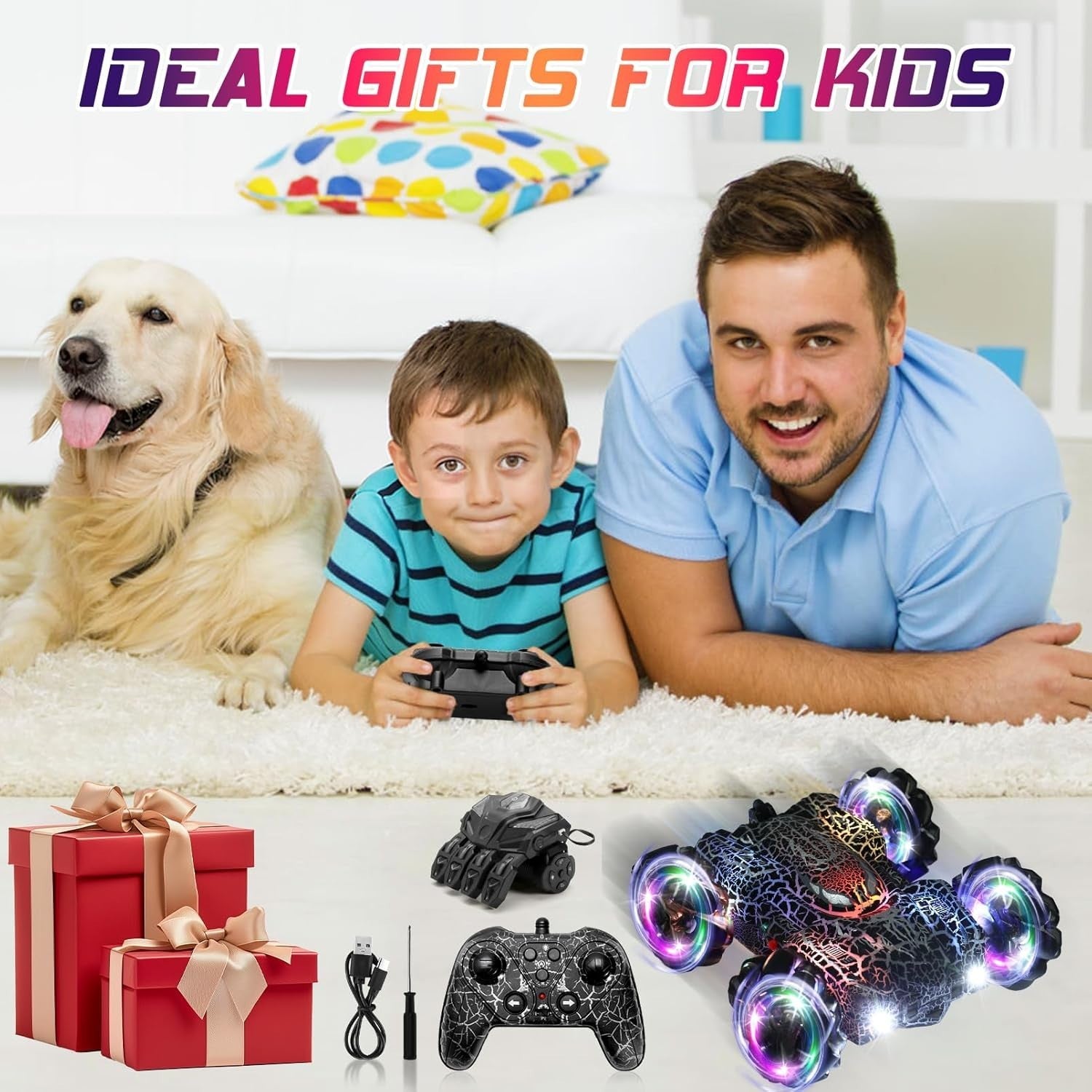 Gesture RC Stunt Car 4WD 360° Drift Double Sided Light Up Toy for Kids - Kwikley