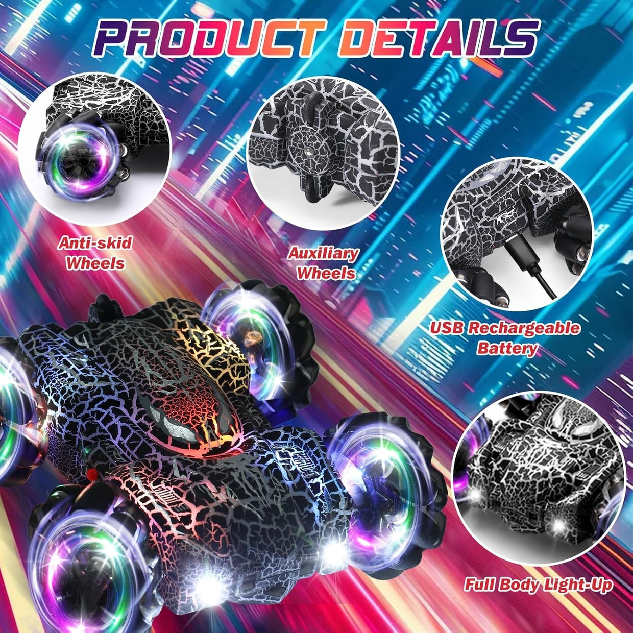 Gesture RC Stunt Car 4WD 360° Drift Double Sided Light Up Toy for Kids - Kwikley