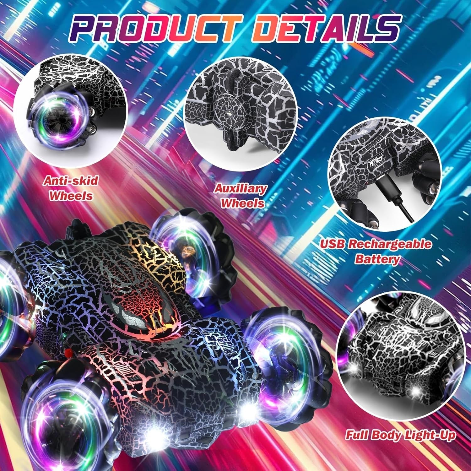 Gesture RC Stunt Car 4WD 360° Drift Double Sided Light Up Toy for Kids - Kwikley