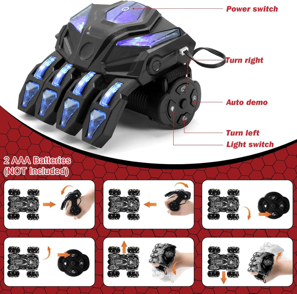 Gesture RC Stunt Car 4WD 360° Drift Double Sided Light Up Toy for Kids - Kwikley