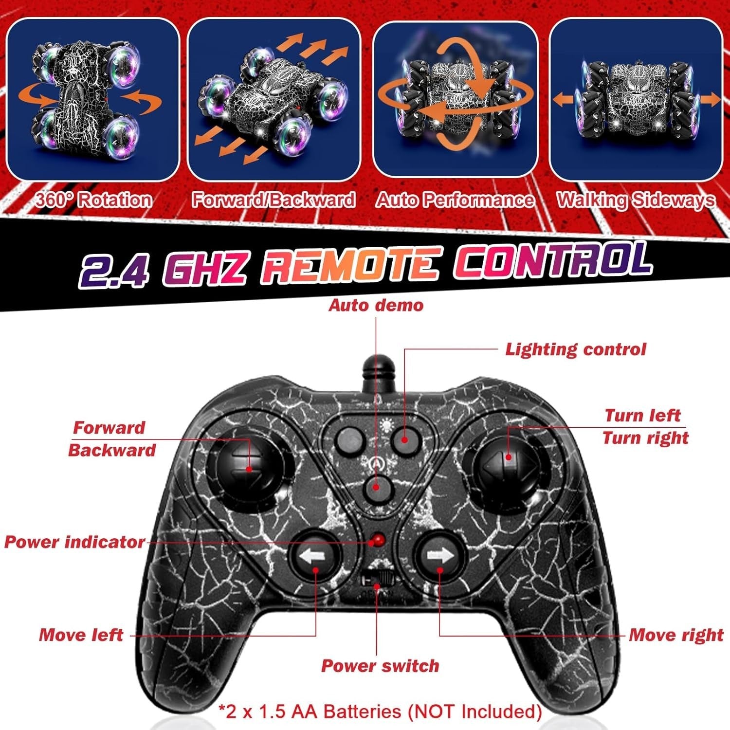 Gesture RC Stunt Car 4WD 360° Drift Double Sided Light Up Toy for Kids - Kwikley
