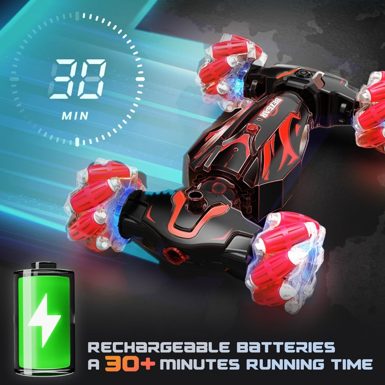Gesture RC Stunt Car 4WD 360° Flip LED Lights Smoke Sound Rechargeable Toy - Kwikley