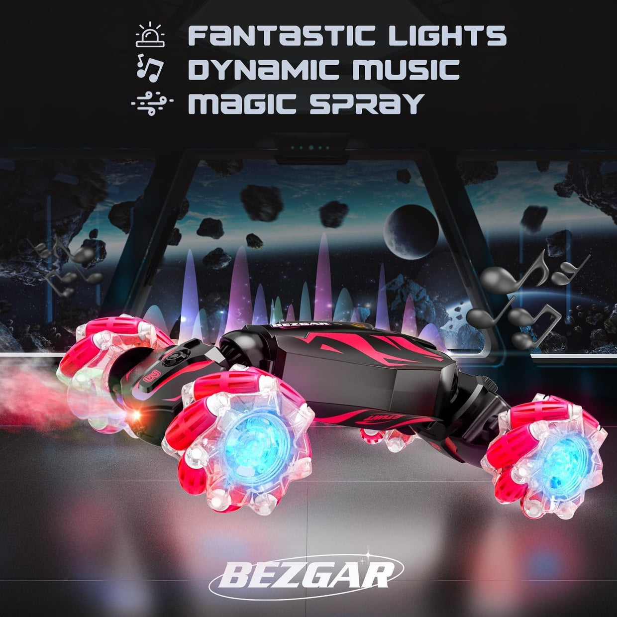 Gesture RC Stunt Car 4WD 360° Flip LED Lights Smoke Sound Rechargeable Toy - Kwikley