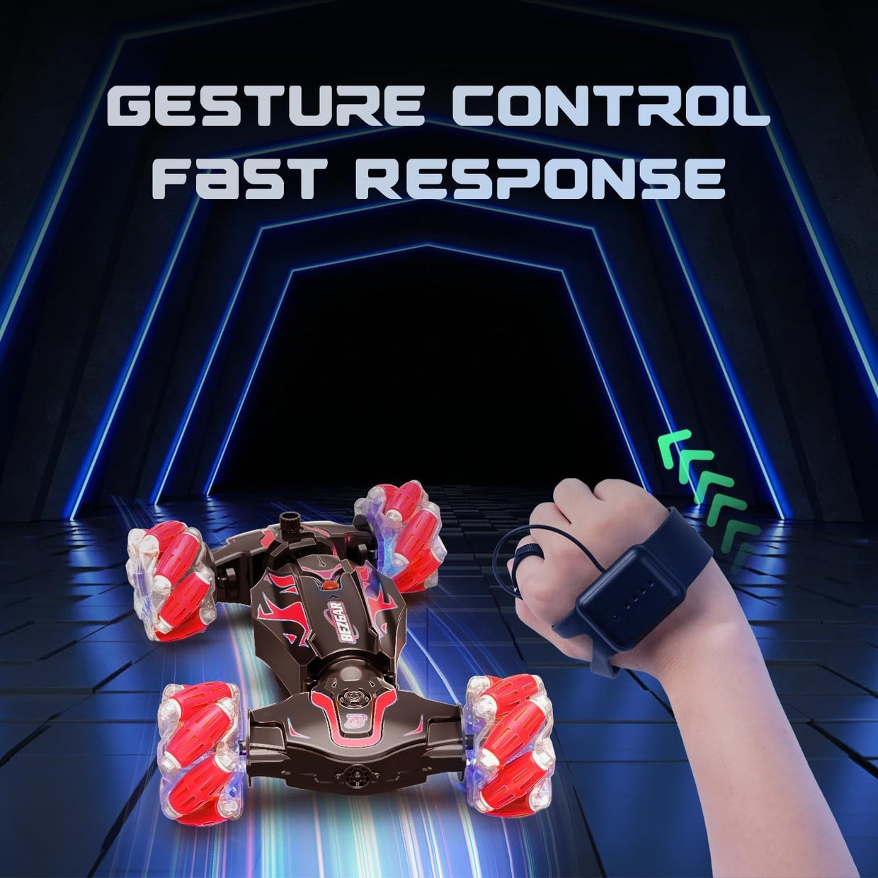 Gesture RC Stunt Car 4WD 360° Flip LED Lights Smoke Sound Rechargeable Toy - Kwikley
