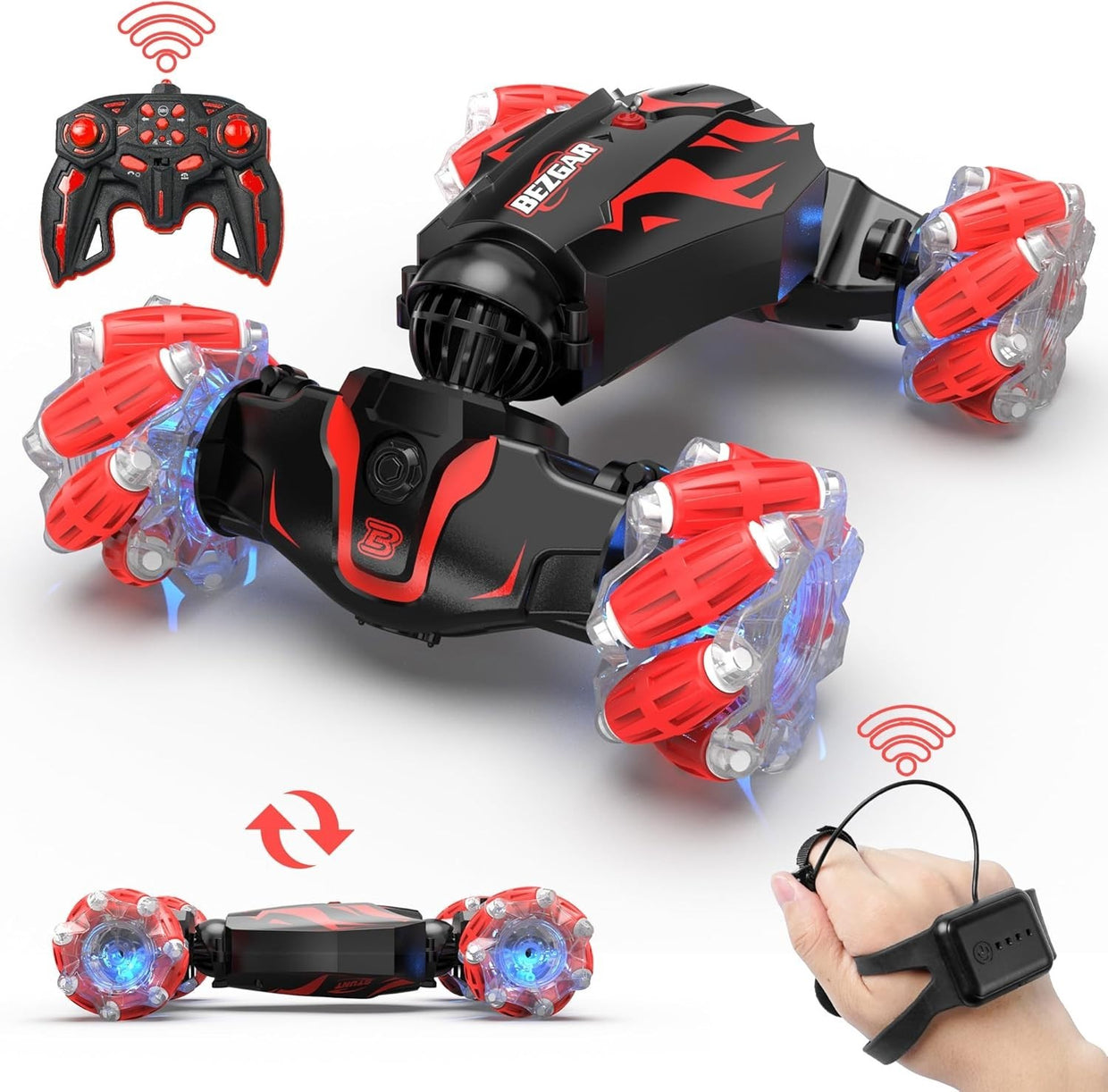 Gesture RC Stunt Car 4WD 360° Flip LED Lights Smoke Sound Rechargeable Toy - Kwikley