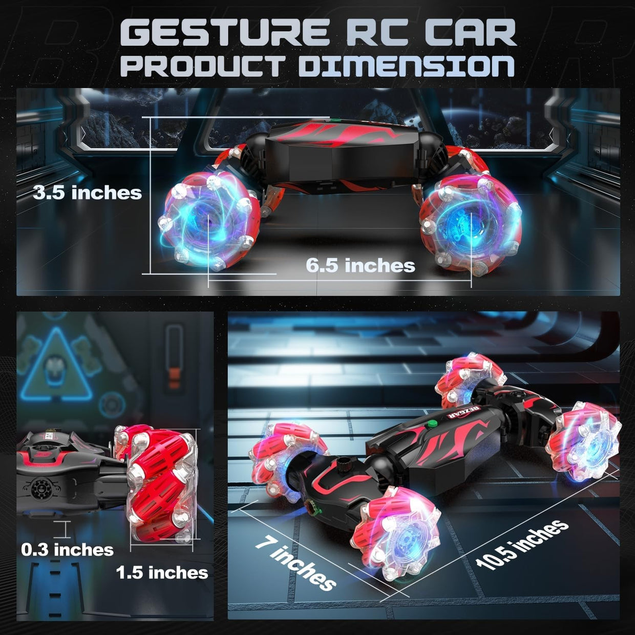 Gesture RC Stunt Car 4WD 360° Flip LED Lights Smoke Sound Rechargeable Toy - Kwikley