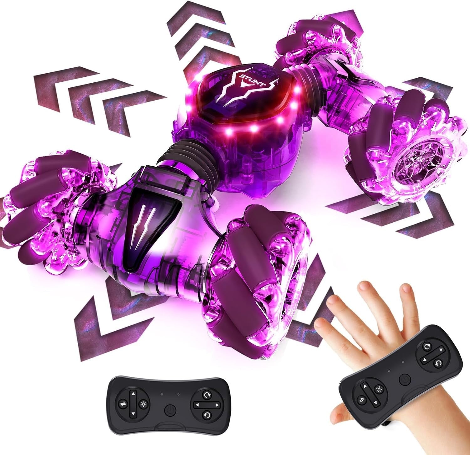 Gesture Sensing RC Car 4WD 360° Drift Toy w/ Hand Control, Lights & 3 Batteries - Kwikley