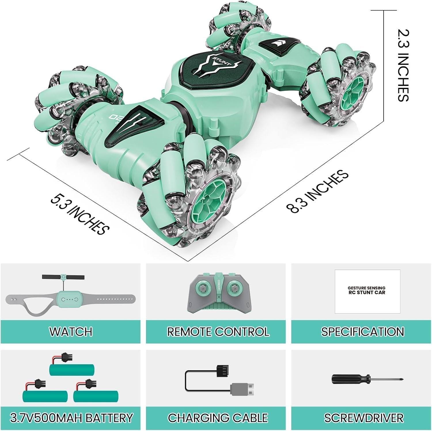 Gesture Sensing RC Car 4WD 360° Stunt Drift Car with Lights & 3 Batteries - Kwikley