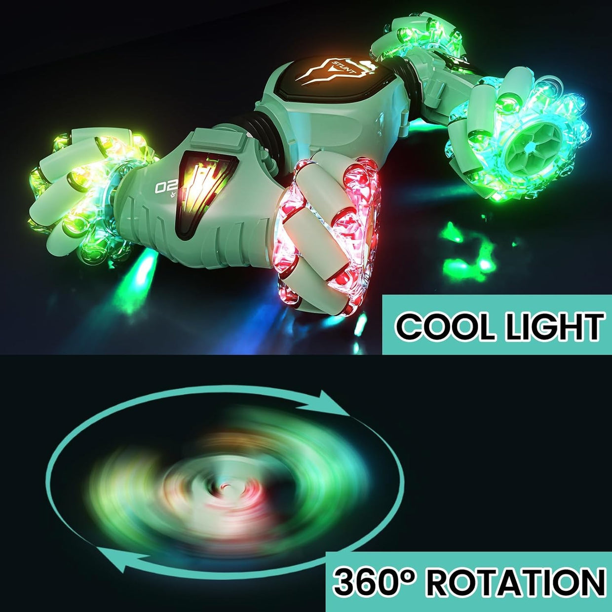 Gesture Sensing RC Car 4WD 360° Stunt Drift Car with Lights & 3 Batteries - Kwikley
