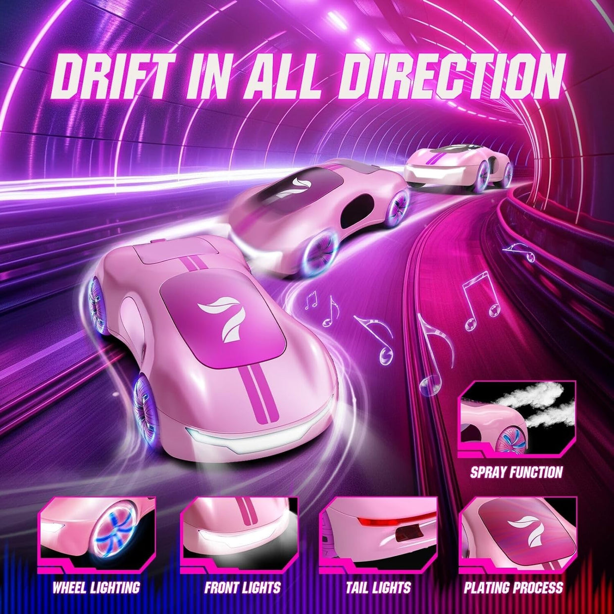 Gesture Sensing RC Stunt Car with Lights & Spray – 2.4GHz Drift Car for Kids - Kwikley