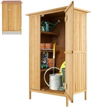 GiantexUK Wooden Garden Shed Tool Storage Cabinet 3 Shelves 5 Hooks - Kwikley