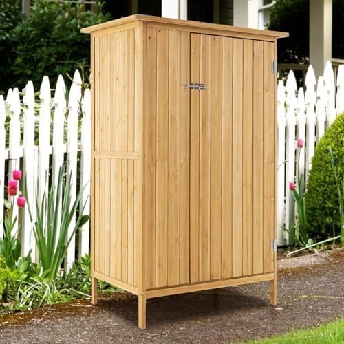 GiantexUK Wooden Garden Shed Tool Storage Cabinet 3 Shelves 5 Hooks - Kwikley