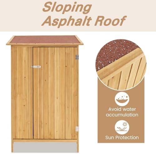 GiantexUK Wooden Garden Shed Tool Storage Cabinet 3 Shelves 5 Hooks - Kwikley