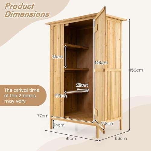 GiantexUK Wooden Garden Shed Tool Storage Cabinet 3 Shelves 5 Hooks - Kwikley