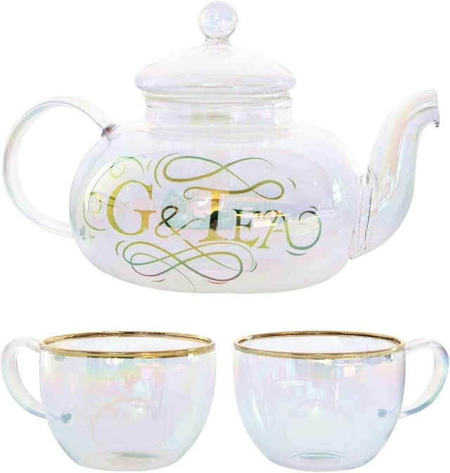 Gin Infuser Gift Set Teapot 2 Glasses Rainbow Glass Cocktail Tea