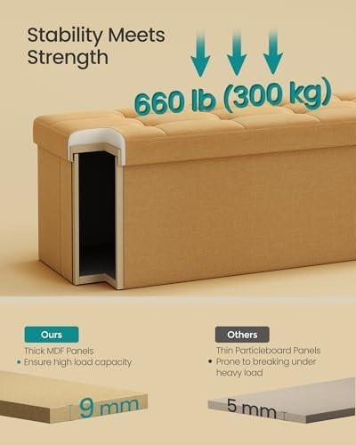 Ginger Storage Ottoman Bench 110cm Folding Seat Footstool End - of - Bed Stool - Kwikley