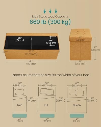 Ginger Storage Ottoman Bench 110cm Folding Seat Footstool End - of - Bed Stool - Kwikley