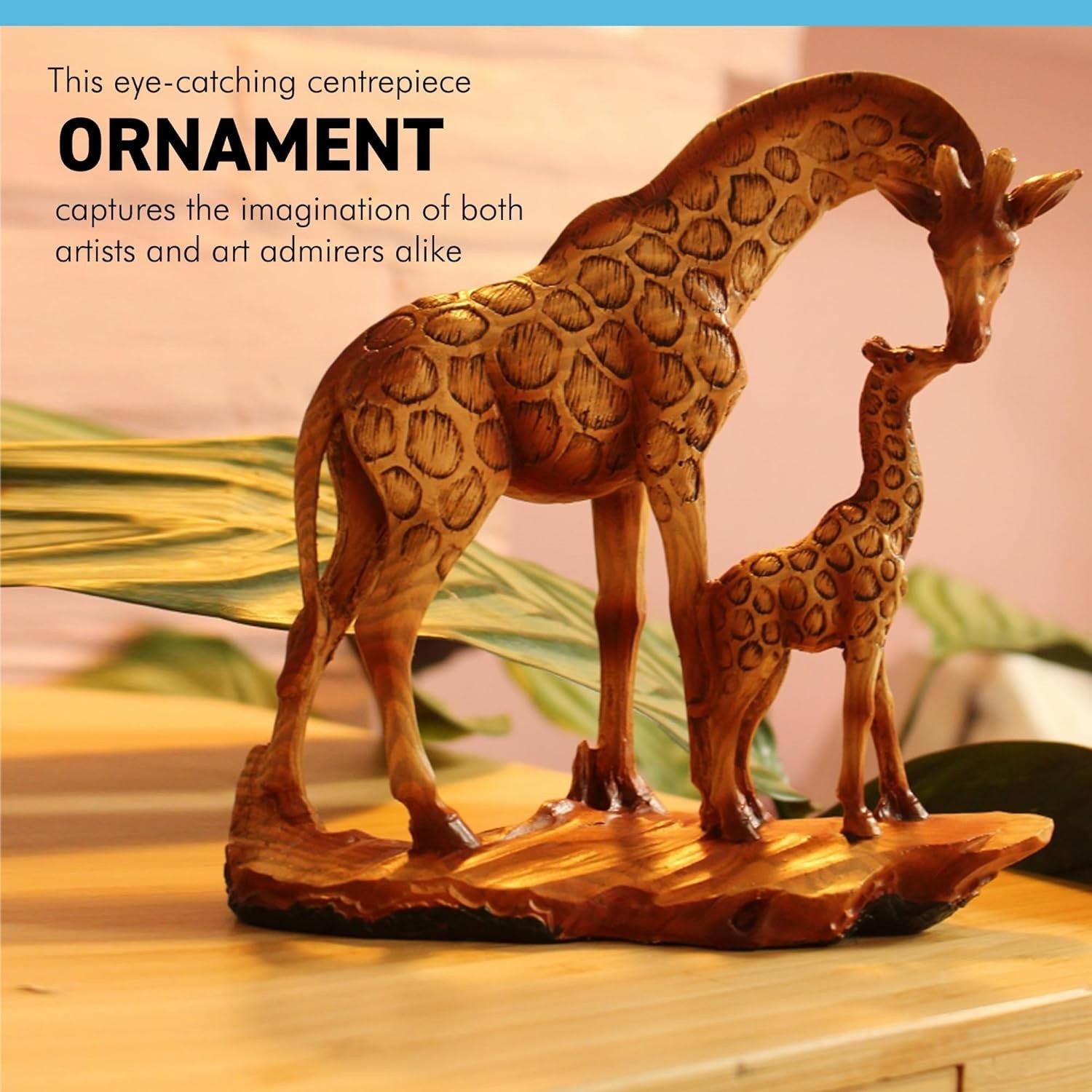 Giraffe & Calf Ornament 19cm Resin African Wildlife Figurine Rustic Home Decor - Kwikley