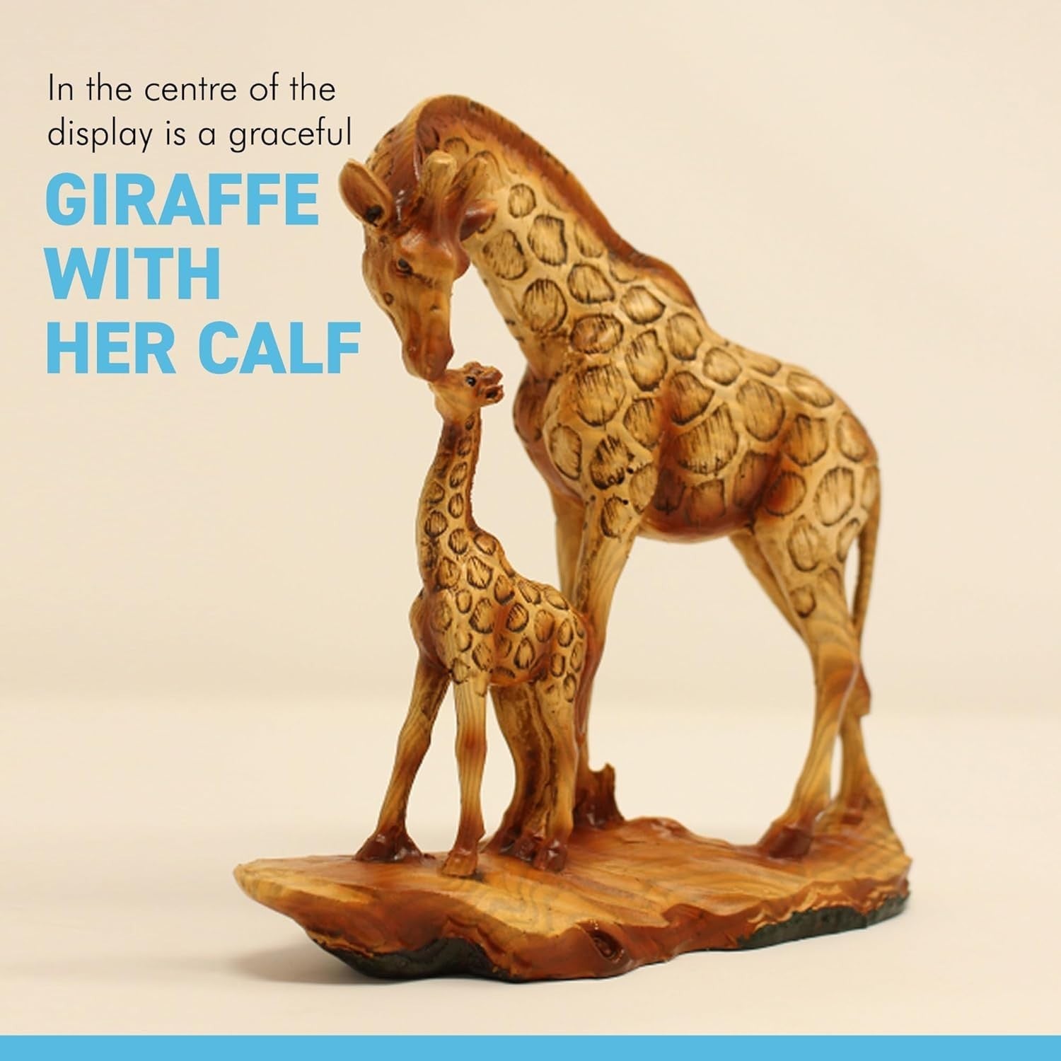 Giraffe & Calf Ornament 19cm Resin African Wildlife Figurine Rustic Home Decor - Kwikley