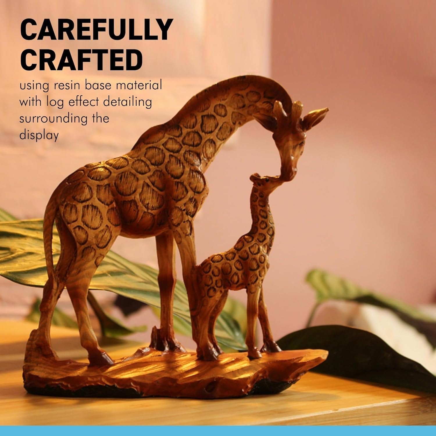 Giraffe & Calf Ornament 19cm Resin African Wildlife Figurine Rustic Home Decor - Kwikley