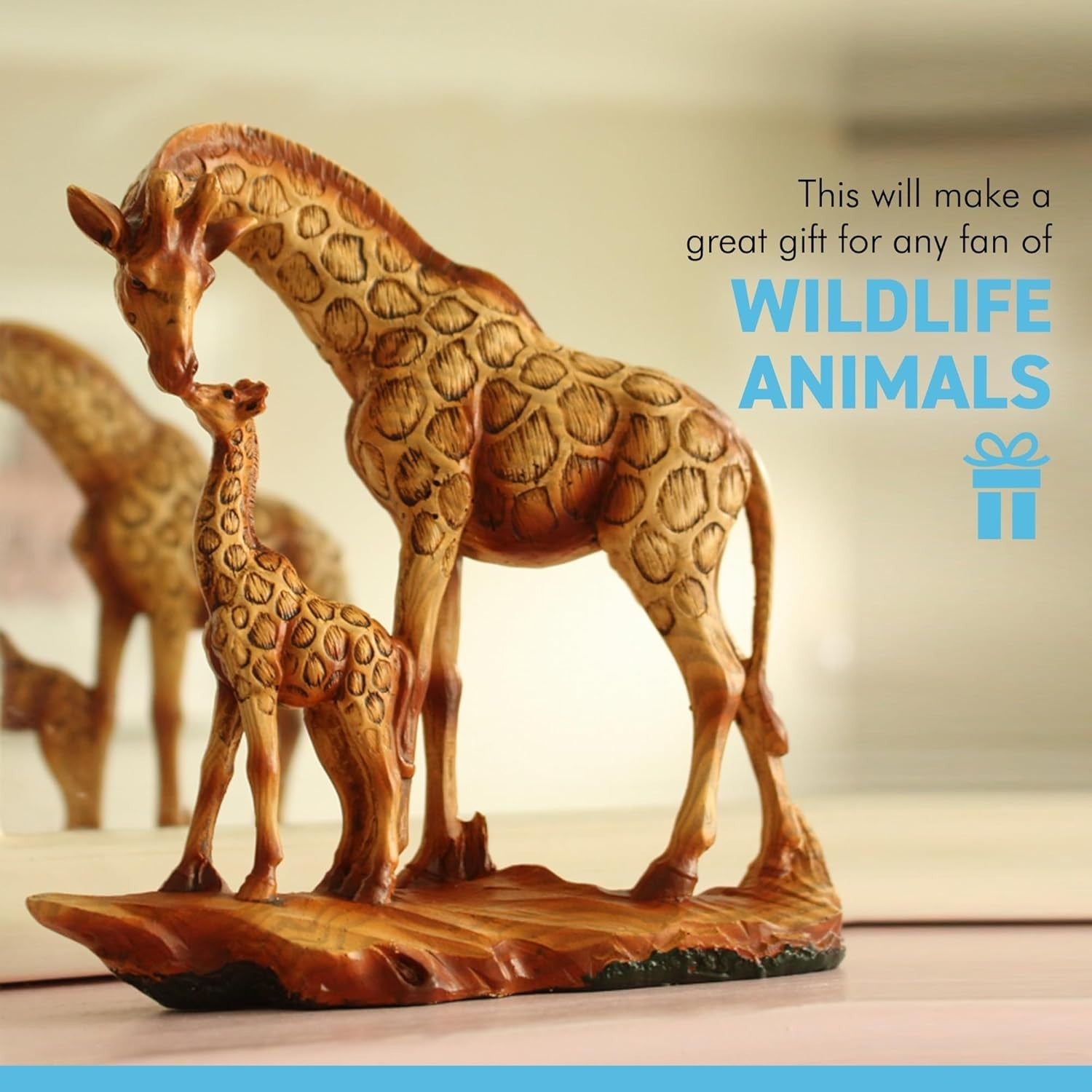 Giraffe & Calf Ornament 19cm Resin African Wildlife Figurine Rustic Home Decor - Kwikley