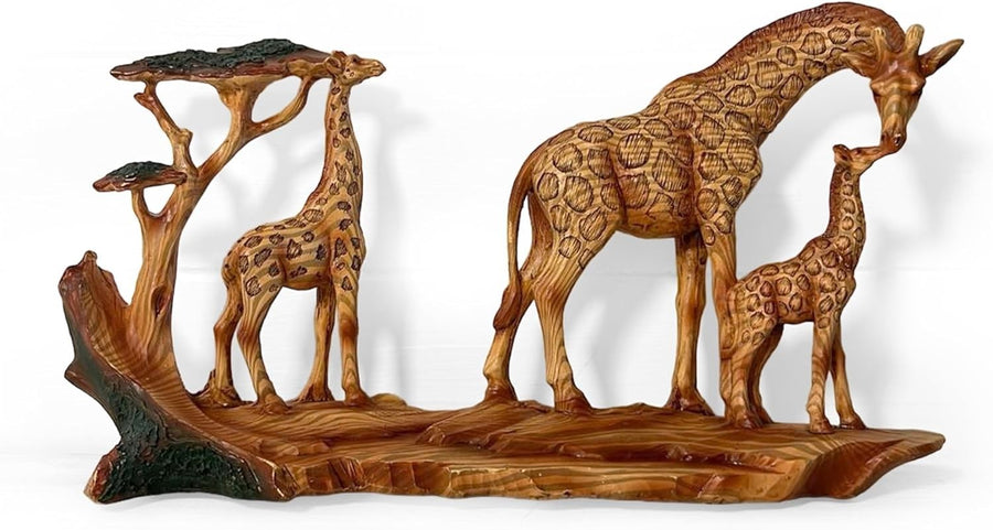 Giraffe Family Ornament 30cm Resin African Wildlife Home Decor Sculpture Gift - Kwikley