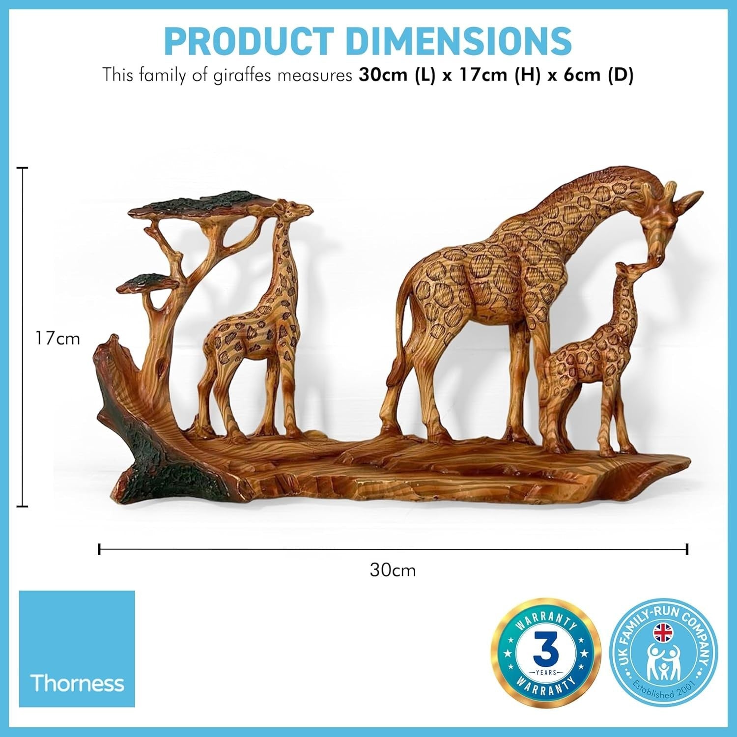 Giraffe Family Ornament 30cm Resin African Wildlife Home Decor Sculpture Gift - Kwikley