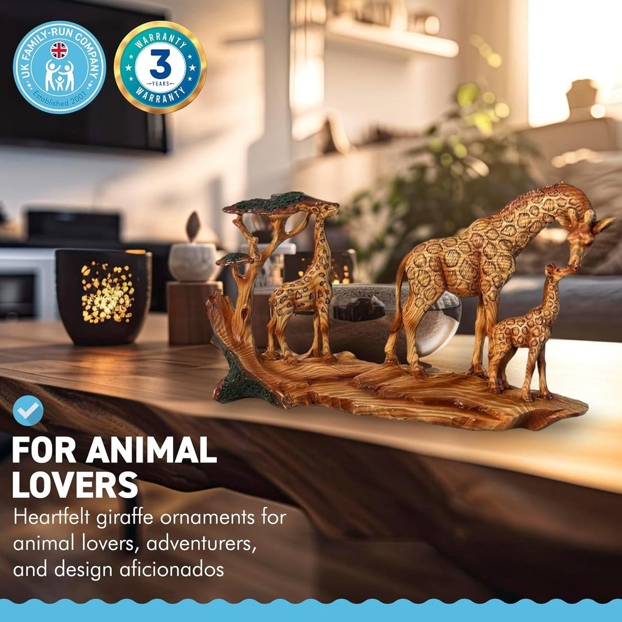 Giraffe Family Ornament 30cm Resin African Wildlife Home Decor Sculpture Gift - Kwikley