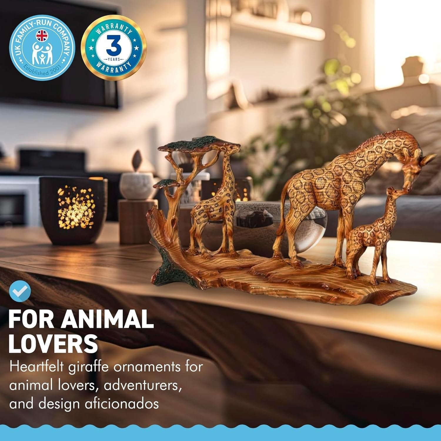 Giraffe Family Ornament 30cm Resin African Wildlife Home Decor Sculpture Gift - Kwikley
