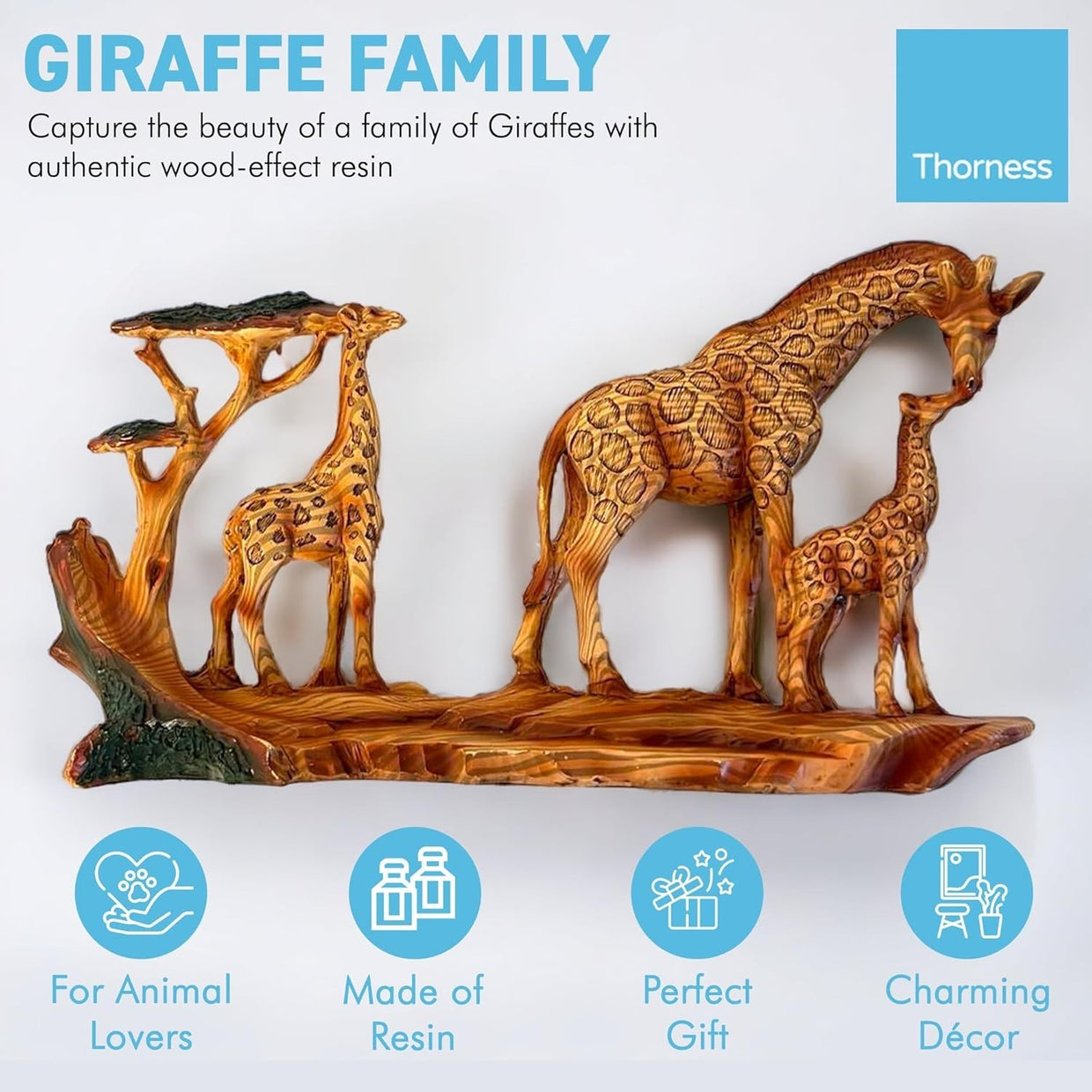 Giraffe Family Ornament 30cm Resin African Wildlife Home Decor Sculpture Gift - Kwikley