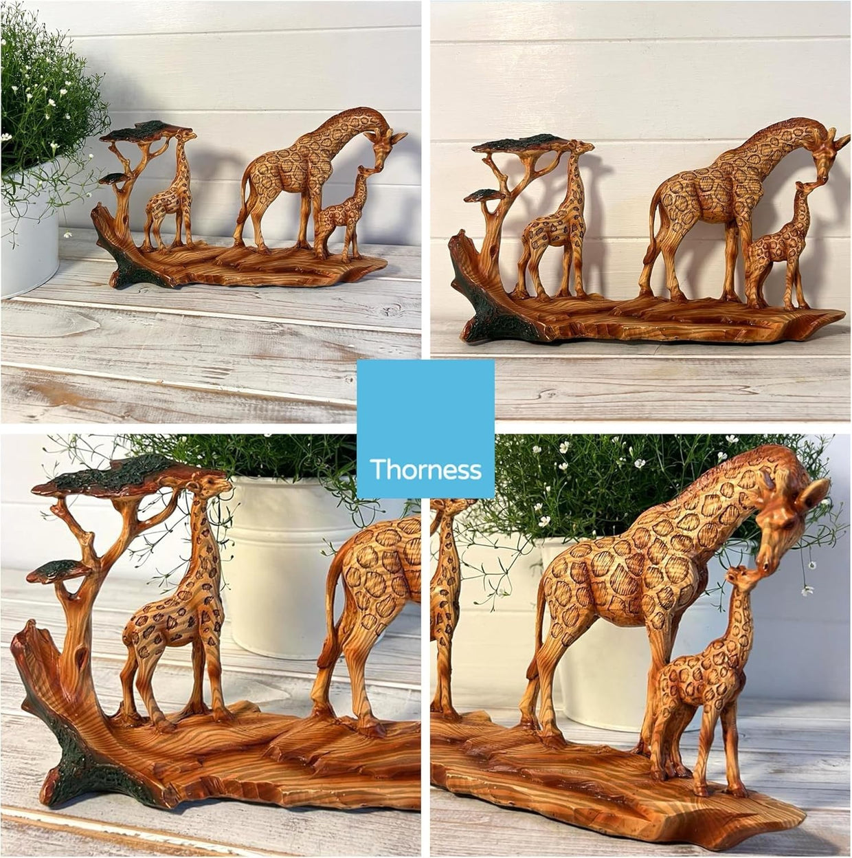 Giraffe Family Ornament 30cm Resin African Wildlife Home Decor Sculpture Gift - Kwikley