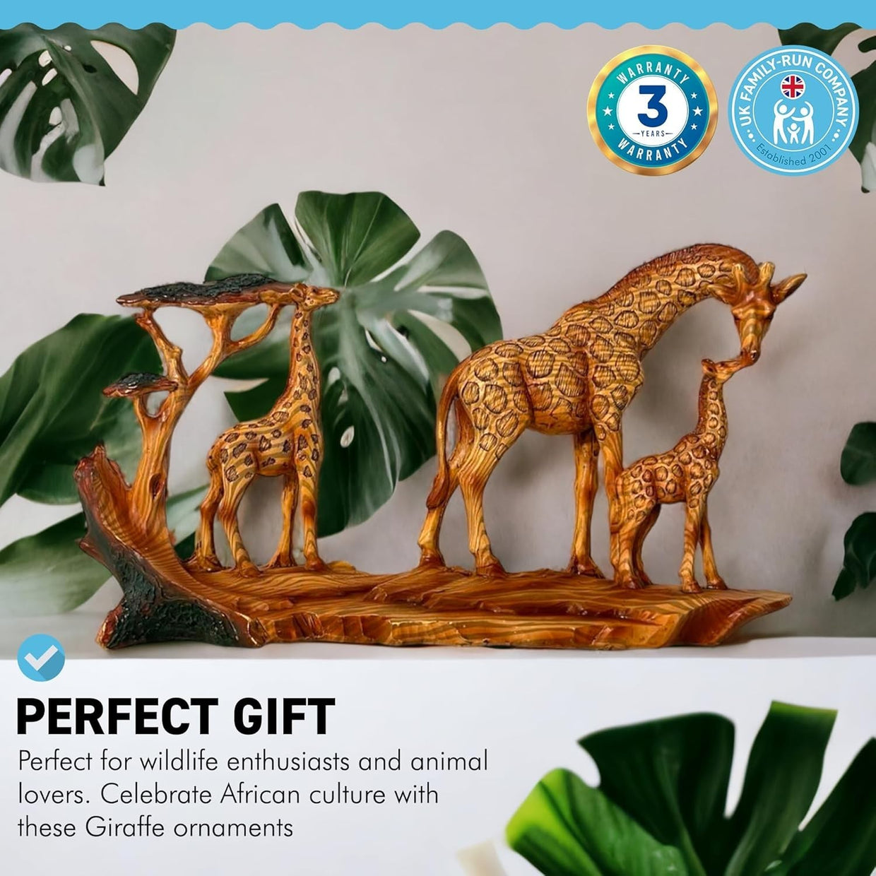 Giraffe Family Ornament 30cm Resin African Wildlife Home Decor Sculpture Gift - Kwikley