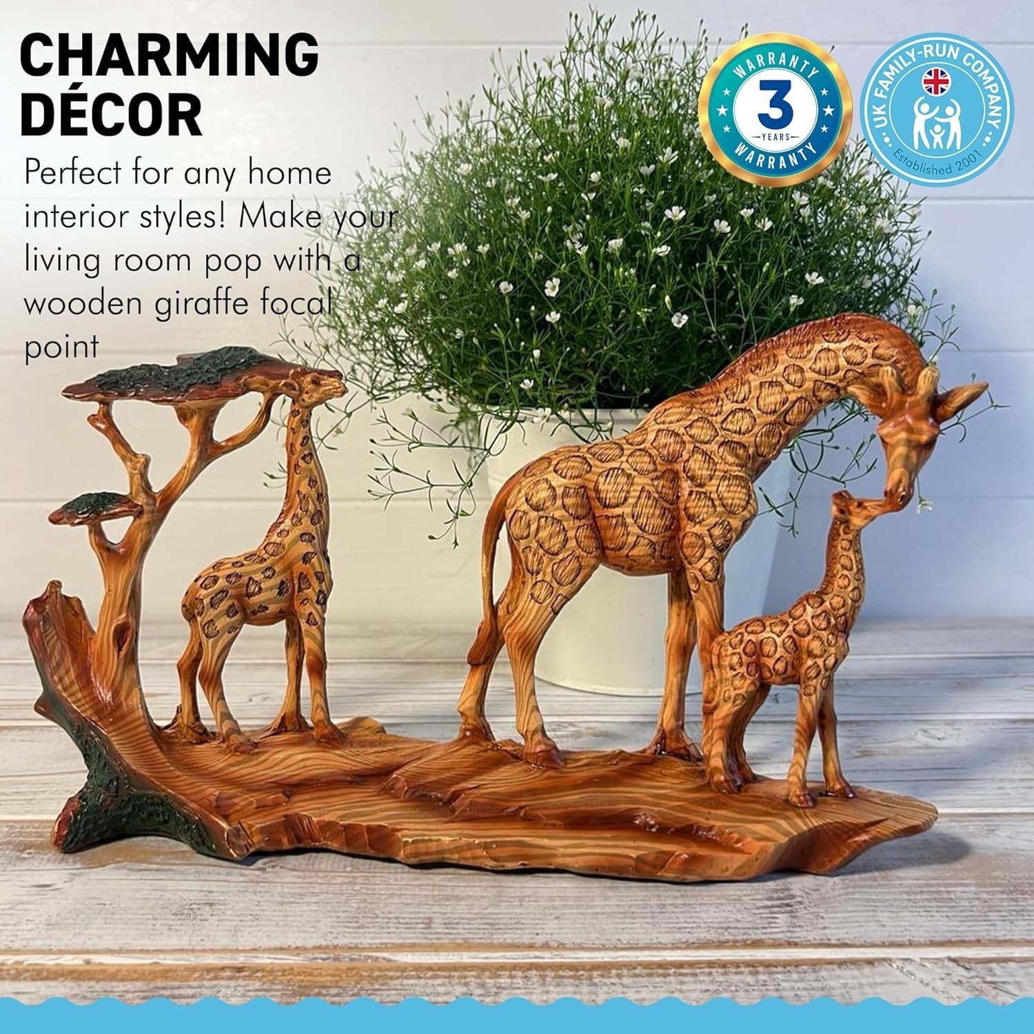 Giraffe Family Ornament 30cm Resin African Wildlife Home Decor Sculpture Gift - Kwikley