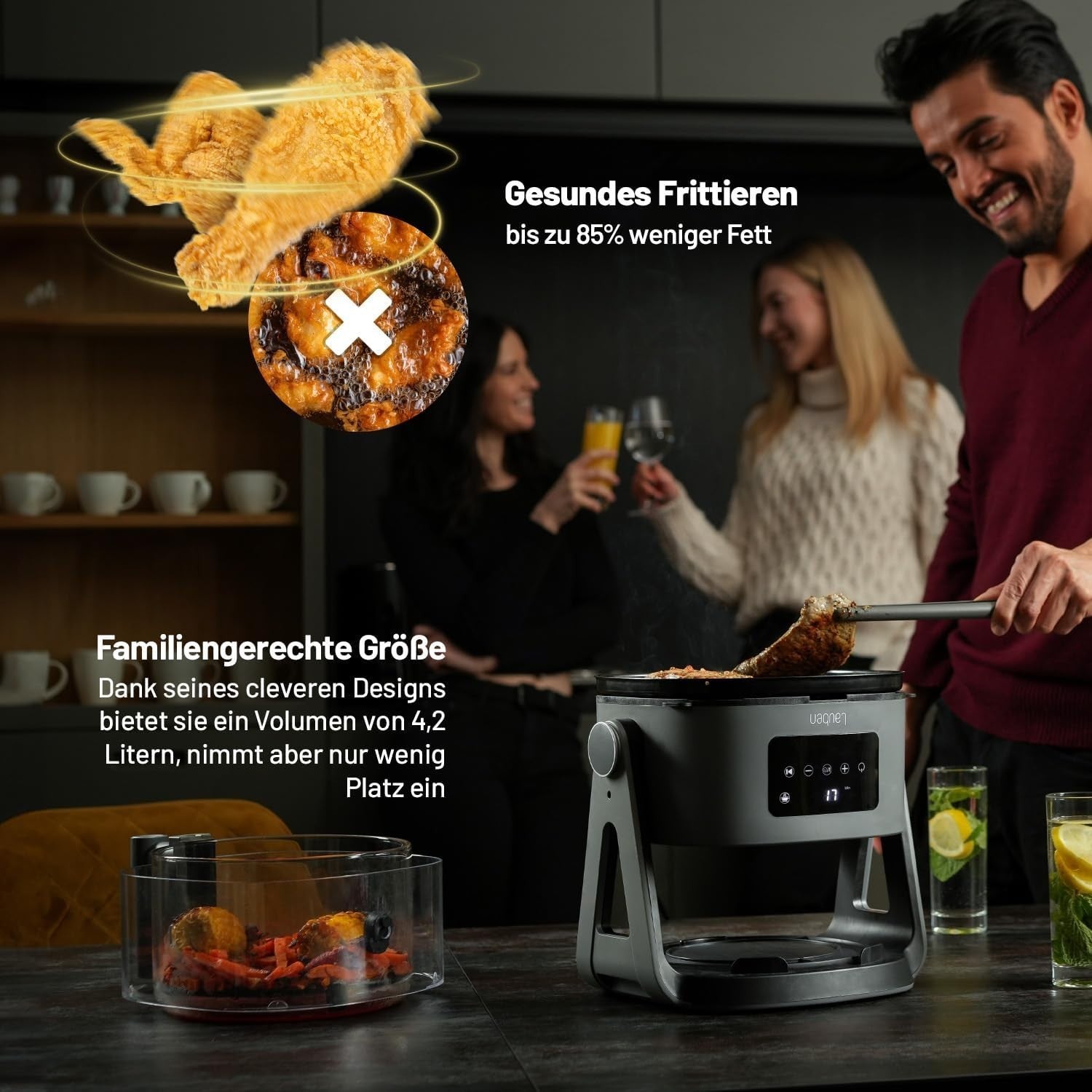 Glass Air Fryer 3 - in - 1 Grill Deep Fryer 6 Presets 360° View Low Fat - Kwikley