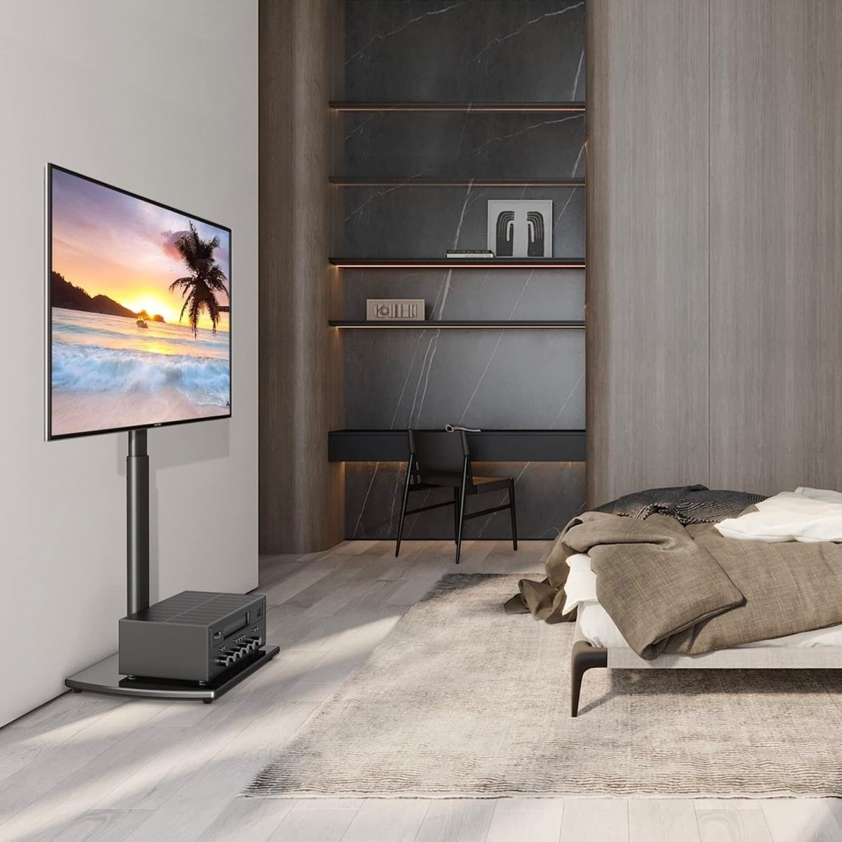 Glass Base TV Stand 32–65” Swivel Mount Height Adjustable VESA 400x400 - Kwikley
