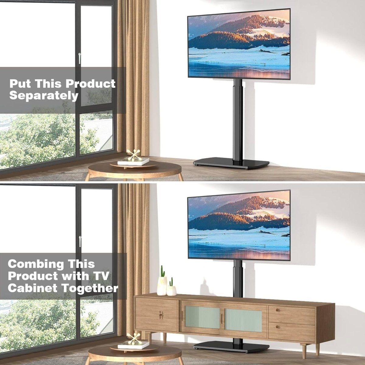 Glass Base TV Stand 32–65” Swivel Mount Height Adjustable VESA 400x400 - Kwikley