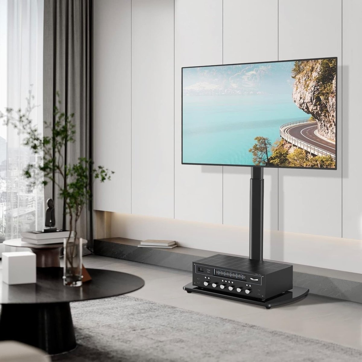 Glass Base TV Stand 32–65” Swivel Mount Height Adjustable VESA 400x400 - Kwikley