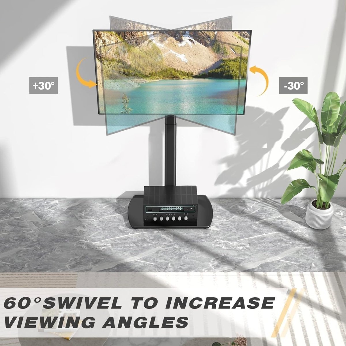 Glass Base TV Stand 32–65” Swivel Mount Height Adjustable VESA 400x400 - Kwikley