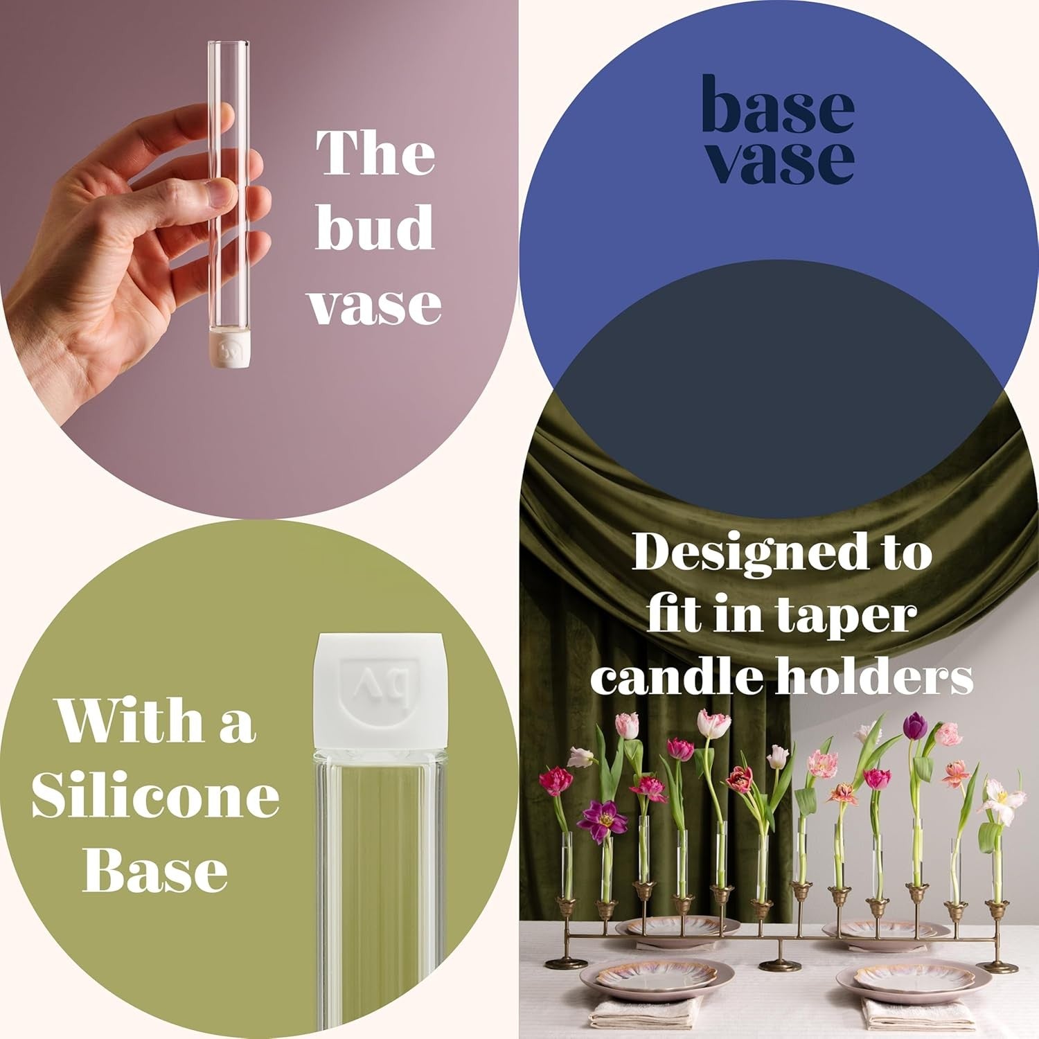 Glass Bud Vase Set 3 Pack Clear & White Slim Floral Wedding Table Decor - Kwikley