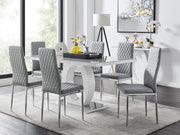 Glass Dining Table & 6 Grey Faux Leather Chairs – Modern High Gloss Set - Kwikley