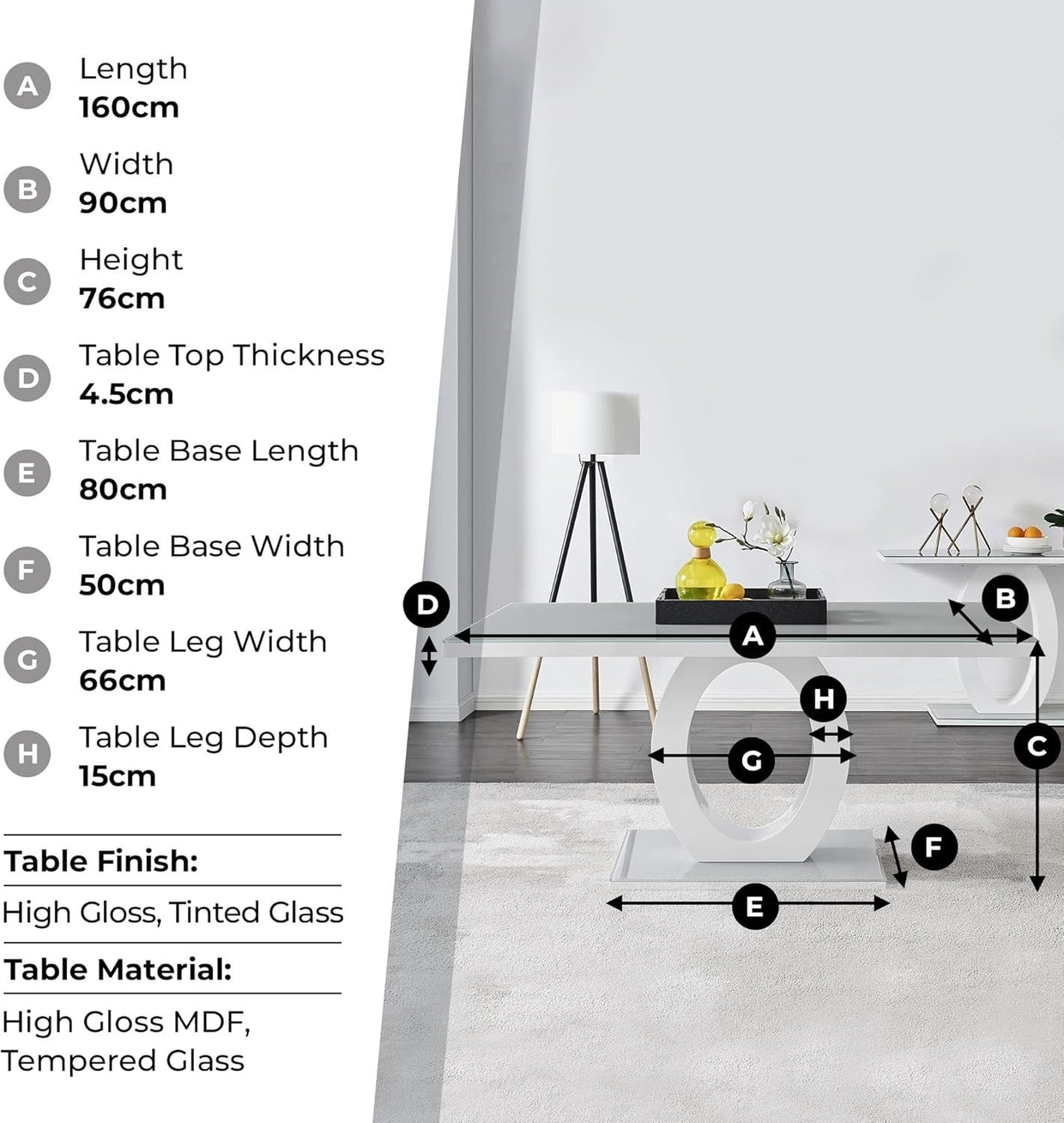 Glass Dining Table & 6 Grey Faux Leather Chairs – Modern High Gloss Set - Kwikley