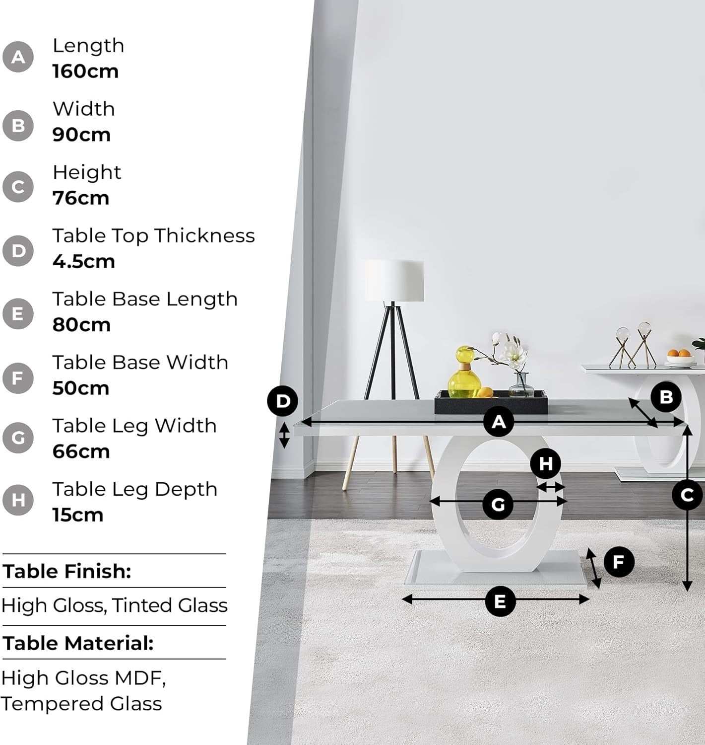 Glass Dining Table & 6 Grey Faux Leather Chairs – Modern High Gloss Set - Kwikley