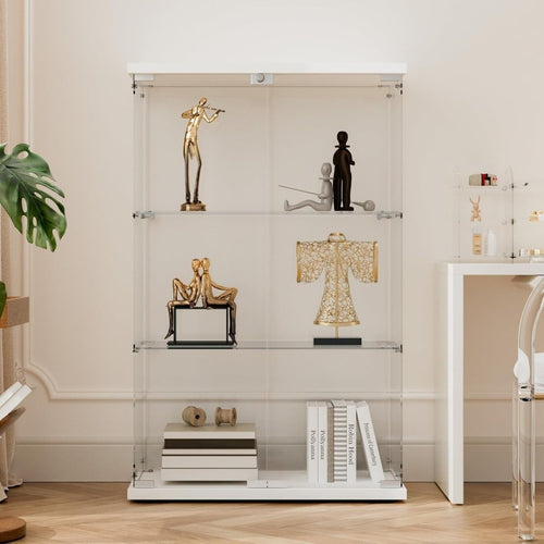 Glass Display Cabinet 49” Double Door Storage with Wood Floor Shelf - Kwikley