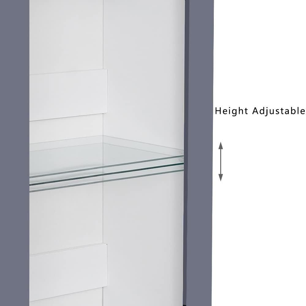 Glass Display Cabinet with LED Light, 3 Tier Shelf, Tall Unit, Grey 165cm - Kwikley